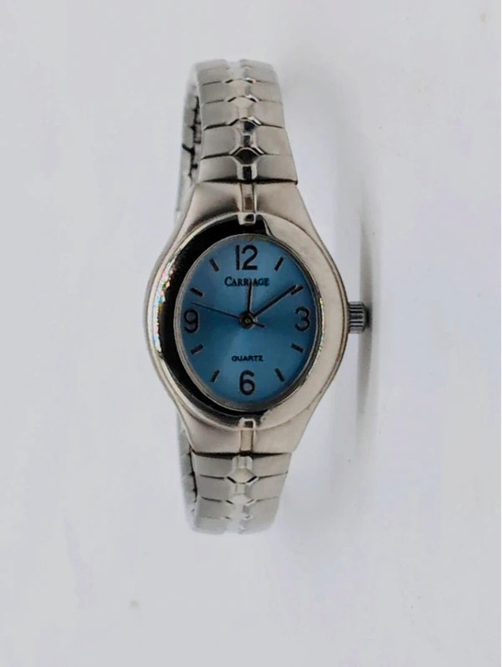 Carriage by Timex Women's Silver Tone Ice Blue Dial Expansion Stretch Watch